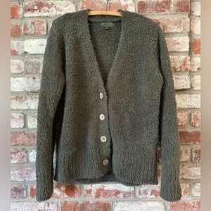 Barefoot Dreams CozyChic Cardigan Sweater M Green Soft Cozy Button Front